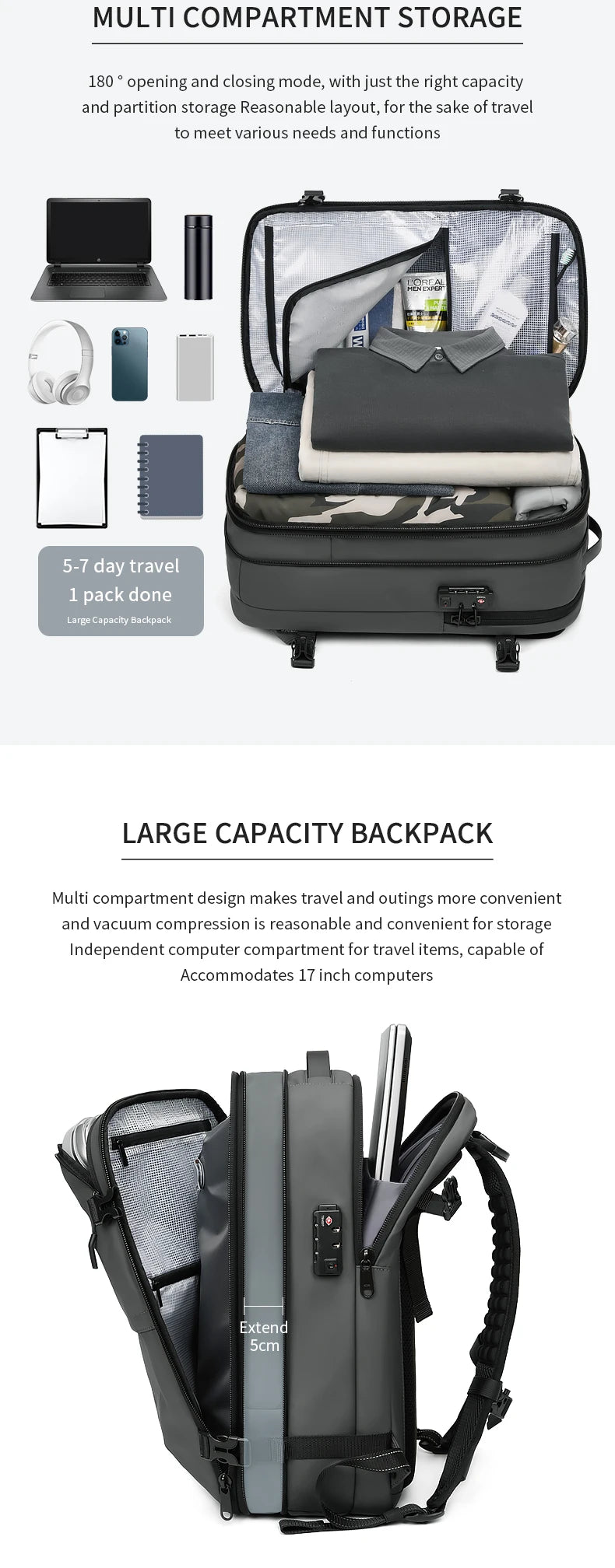 INFEYLAY 17" Vacuum Compression Travel Backpack